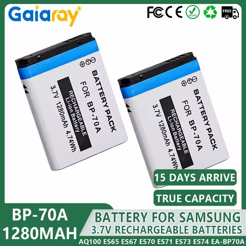 1280mAh BP-70A BP 70A Camera Battery For SAMSUNG AQ100 ES65 ES67 ES71 ES73 ES74 EA-BP70A IA-BP70A Re