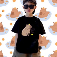 Capybara Short Sleeve For Kids White Vintage Style Street Men 1 cotton 100cm-150cm