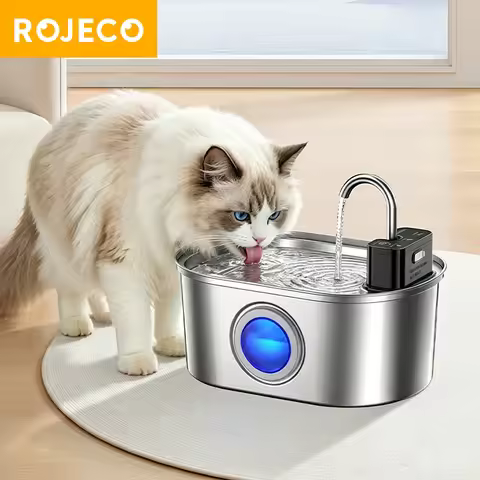 ROJECO Wireless Stainless Steel Cat Water Fountain Filters Smart Sensor Pet Dog Water Dispenser for 