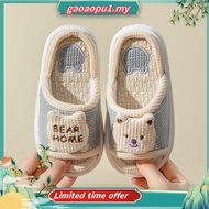 READY STOCK Linen Kids Slipper Selipar Budak Four Seasons Girls Slipper Silent Anti-skid Linen Indoo