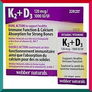 Webber Naturals - 健體護骨維他命 K2 (120 微克)+ 維他命 D3 (1000 IU) 220 粒 平行進口 (效期:31/01/2028*)