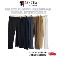 ZANZEA FASHION SELUAR PEREMPUAN CASUAL STRETCHABLE MID WAIST ELASTIC COTTON BAMBOO PANTS/SLIM FIT PE