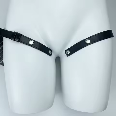 Chastity Belt Stainless Steel Cock Ring with Two Ears & PU Strap Belt for Matching Chastity Cage tha