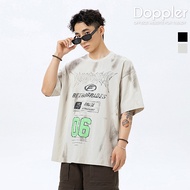 Retro Fashion Distressed American Text Print Loose Half-Sleeved T-Shirt oversize [TJL7081]