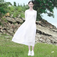 Traveling ladies '  forest of Japanese literary clean embroidered flowers white cotton dresses dr