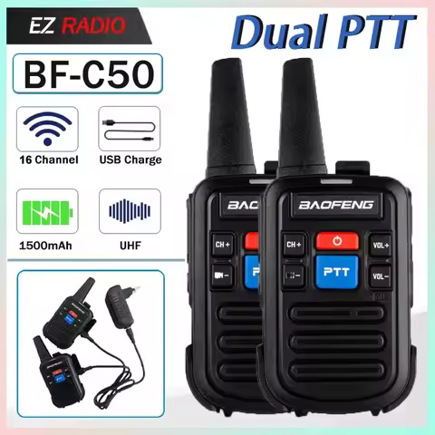 Baofeng BF-C50 Mini Walkie Talkie USB-C Charger UHF Dual PTT Kids Woki Toki Child Intercom HF Transc