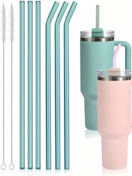 6pcs Reusable Glass Straws Length 31cm/12.2 In Straw With 2 Cleaning Brushes, Suitable As Replacemen