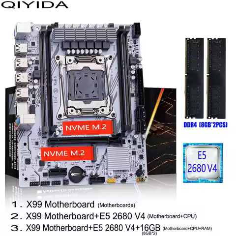 QIYIDA X99 Motherboard Set Kit Xeon LGA2011-3 E5 2680 V4 2x8gb=16GB DDR4 SATA PCI3.0 NVME M.2 X99H5 