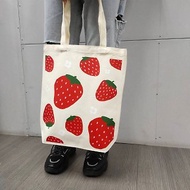 EASYIN 手繪塗鴉設計雙面印花 帆布包 A4可裝-花花草莓
