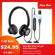 New Bee USB Headset for PC Headphone with Rotatable Mic 3.5mm Business Headphones with Mic Mute Noise Cancelling