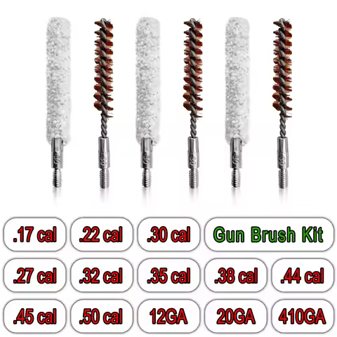 XXLIYA Gun Cleaning Bore Bronze Mop Brush Set 12GA .22/.223/.30/.44/.38 Cal 9mm Chamber Cleaning Kit