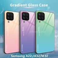 Phone case For Samsung Galazy A22 A12 A32 M32 4G 5G Gradient Tempered Glass Casing Shockproof Hard Cover