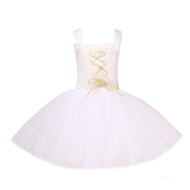 ชุดคริสต์มาสสำหรับเด็กผู้หญิง Angel Wings Princess Tutu Dress สีขาวของขวัญการ์ตูนน่ารักสวยแขนกุด Sli