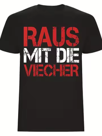 Men's Karin Ritter German Phrase T-shirt "Get The Bugs Out / Raus Mit Die Viecher" (Funny Quote) Cot