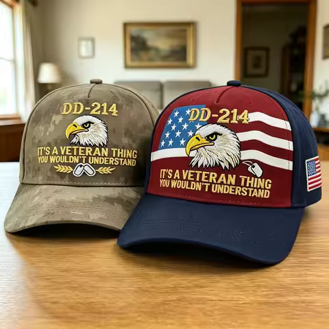 DD-214 Veteran Eagle Trucker Hat American Flag Embroidered It's A Veteran Thing Adjustable Patriotic