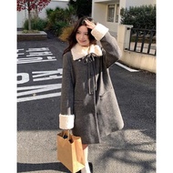 Jacket women's thick pressed evening gown with rabbit fur collar and bow tie Maian real pockets with