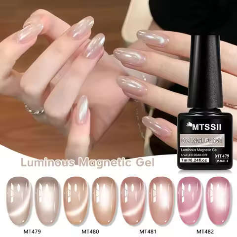Luminous Cat Magnetic Gel Nail Polish Jelly Nude Pink Glass Beads Cat Eye Semi Permanent Soak Off UV