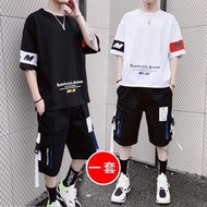 男生休閒套裝運動工裝短袖短褲一套ort-sleeved short-sleeved shorts for boys男生休闲套装青少年学生潮流韩版运动工装短袖短裤社会男衣服一套