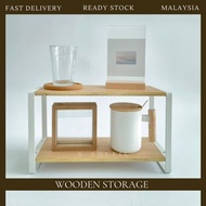 【Ready Stock】New Wood Doule Layer Storage Office Cabinet Organizer Table Top Rack Small Shelf Household Table Ins Home
