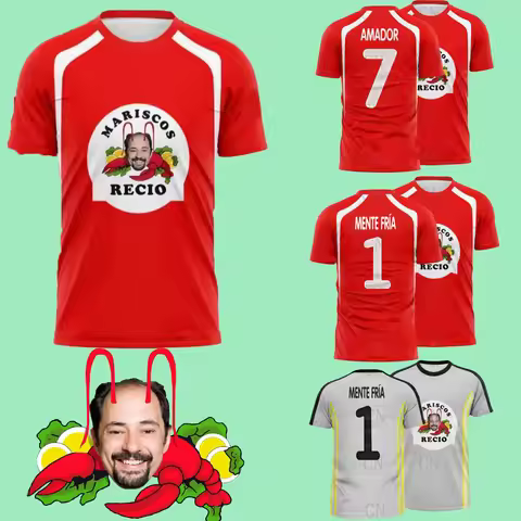 Amador 7 Football Jerseys Seafood Shrimp Recio 3D Graphic Print T-shirt Quick Drying Sportswear Summ