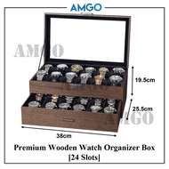 AMGO Premium Wooden Watch Box 24 Slots Watch Display Case Watch Organizer Storage Box [24 Slots]