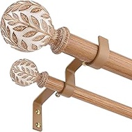 Maple Wood Double Curtain Rods for Windows 36 to 176 Inches (3-14.6 Feet), 1 Inch Decorative Heavy D