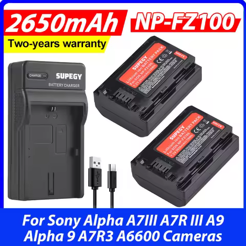 2pcs 2650mAh NP FZ100 NPFZ100 NP-FZ100 Battery + USB Charger for Sony Alpha A7III A7R III A9 Alpha 9