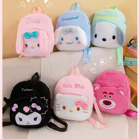 Cute Hello Kitty My Melody Kuromi Plush Backpack Cartoon Anime Backpack Schoolbag Baby Kawaii Backpa