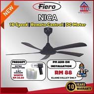 【FIERO NICA】Fiero NICA 5 Blades DC Motor Ceiling Fan with 16 Speeds + RF Remote Control - Matt Black