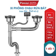 Xi Phông Chậu Rửa Bát Đôi Inox 304 Pimisi PXP-41-2 Cao Cấp Kiểu Chun Uốn - Kim Loại Bẻ Cong Được, Dù