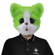 Halloween Plush Cat Full Face Mask Funny Masquerade Furry Cat Mask Cosplay Costume Realistic Animal 
