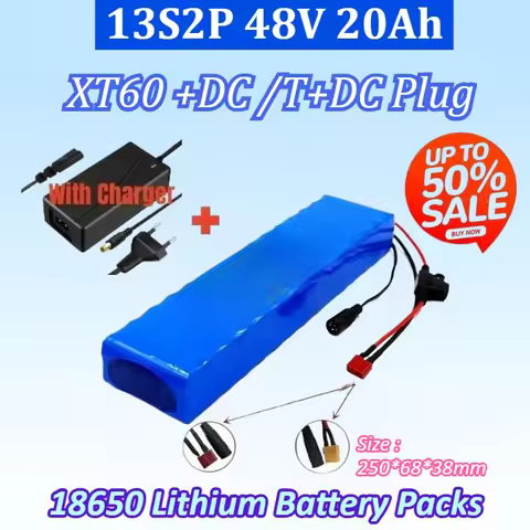 18650 Lithium Battery Packs 13S2P 48V 20Ah Rechargeable Battery for 54.6V Built-in BMS with Charger 