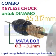Combo Keyless Chuck 3.17mm utk Dinamo Motor DC Kepala Mini Bor Drill