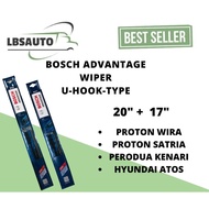 Bosch Advantage BA20 BA17 Wiper Blade 20" &amp; 17" U-Hook Type Sesuai Untuk Proton Wira Satria Perodua Kenari Hyundai Atos