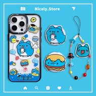 Cute Bugcat Capoo Hamburger Magnetic Bracket Phone Case Compatible for iPhone 16 E 15 14 Plus 13 12 