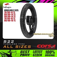 TAYAR MOTORSIKAL CORSA S22 TUBELESS TYRE 70/90-14, 80/90-14, 90/90-14, 70/90-16, 80/90-16