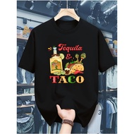 MenS Vintage-Inspired Tequila & Taco Graphic Tee - Comfortable Cotton Crew Neck Shorts with Tequila