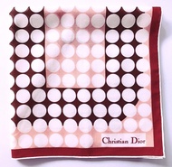 復古 Christian Dior 圓點絲巾，24x 24 吋，手工捲邊，棉質絲巾