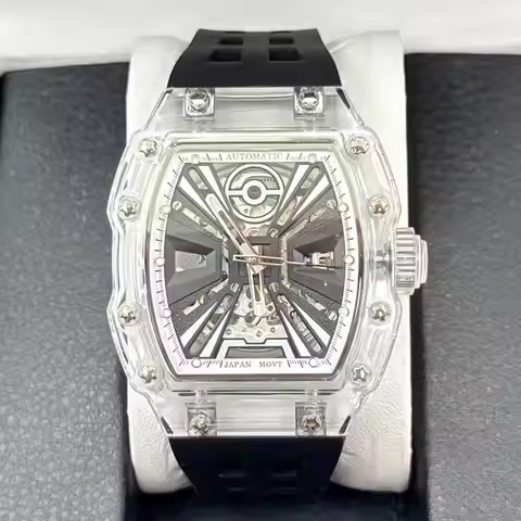 The new stylish men's barrel-shaped transparent waterproof mechanical sports watch, equipped with Mi