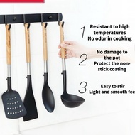 Neoflam Non-stick Pan Household Wooden Handle 410 Stainless Steel Spatula Set,Frying Slot Spatula, S