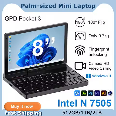 GPD Pocket 3 Mini Handheld laptop 8 Inch Intel Pentium Gold 7505 Notebook 16GB LPDDR4*3733 MHz NVMe 