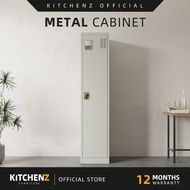 KitchenZ 1.3FT Metal Storage Cabinet Locker with Lock 3 Compartments 1 Hanging Rod and Mirror-MC-633