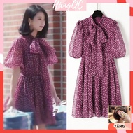 Đầm Babydoll Chấm Bi Cổ Nơ Hàng Quảng Châu 2 Lớp