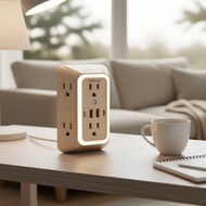 Home/Office/Travel Power Strip: Surge-Protected Outlet Extender, 6 AC & 4 USB, Adjustable 3-Level Ni