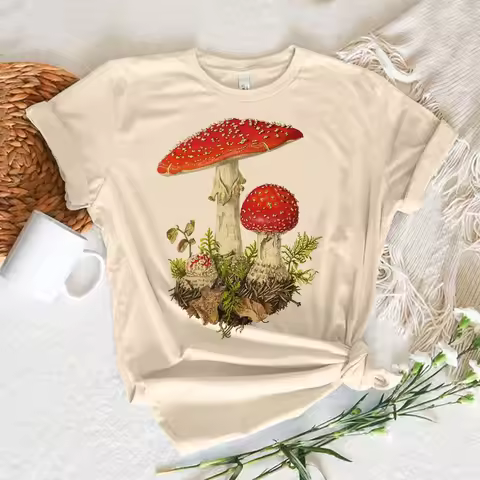 Cottagecore top women crew neck comic patterned tshirt girl 2000s clothes