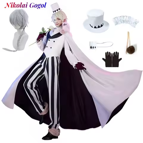 Bungo Stray Dogs Nikolai Gogol Cosplay Costume Hat Wig Season 4 Cloak White Black Uniform Wig Anime 