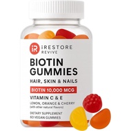 iRestore Biotin Gummies 10,000 mcg - 3 Perisa Buah Semula Jadi, Vitamin Rambut Multi-Suplemen untuk 