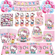 Cute Hello Kitty  Birthday party Girl Happy Birthday Party Disposable Supplies Foil Balloon Cup Plat