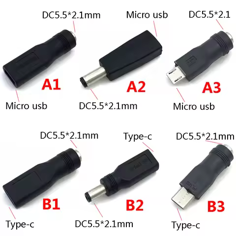 1pcs DC5.5 x 2.1mm Female To Micro USB 5 Pin type-c Angle Female dc5.5*2.1mm female to type-c AF AM 