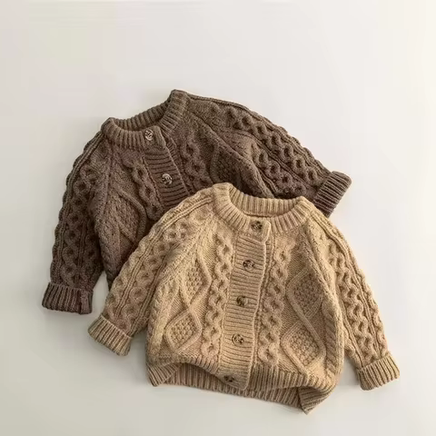 Autumn Children's Clothes Sweater Knit Cardigan Warm Thickened Jacket Boys Solid Color Sweater Coat 